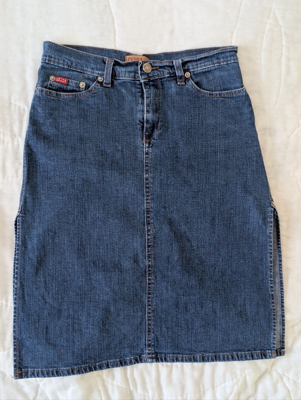 Dude Double Side Slit Denim Pencil Skirt